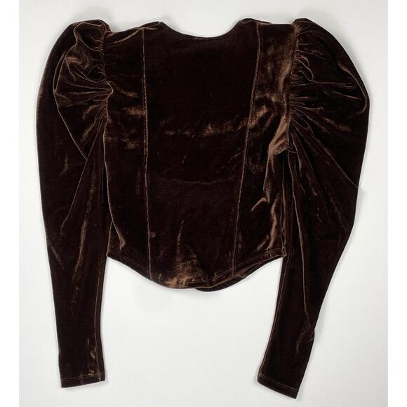 Free People Hold Me Top Women’s Blouse Brown Velvet Puff Sleeve Size XS - Picture 2 of 7